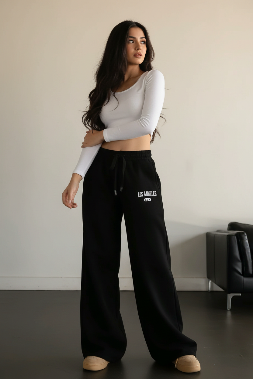 "Los Angeles USA" Print Oversized Wide-Leg Jogger