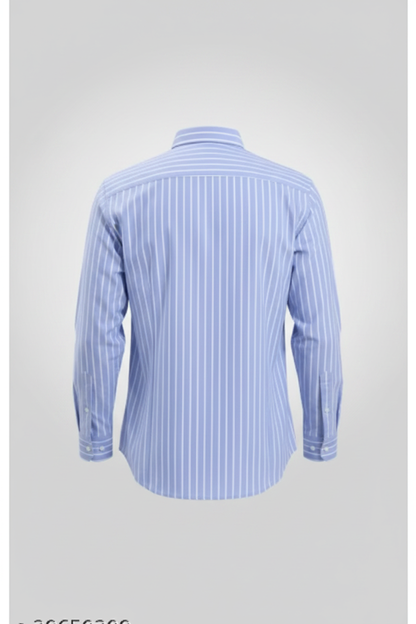 Bold Stripe Mandarin Collar Full Sleeve Shirt – Blue/White