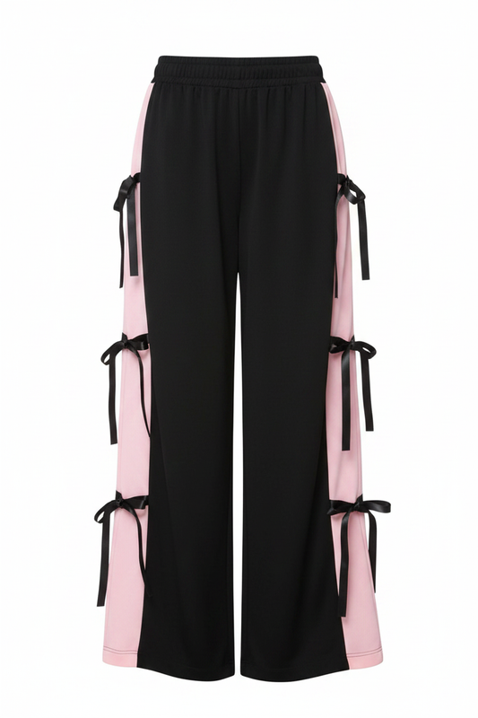 Pink Side Panel Multi-Bow Wide-Leg Jogger
