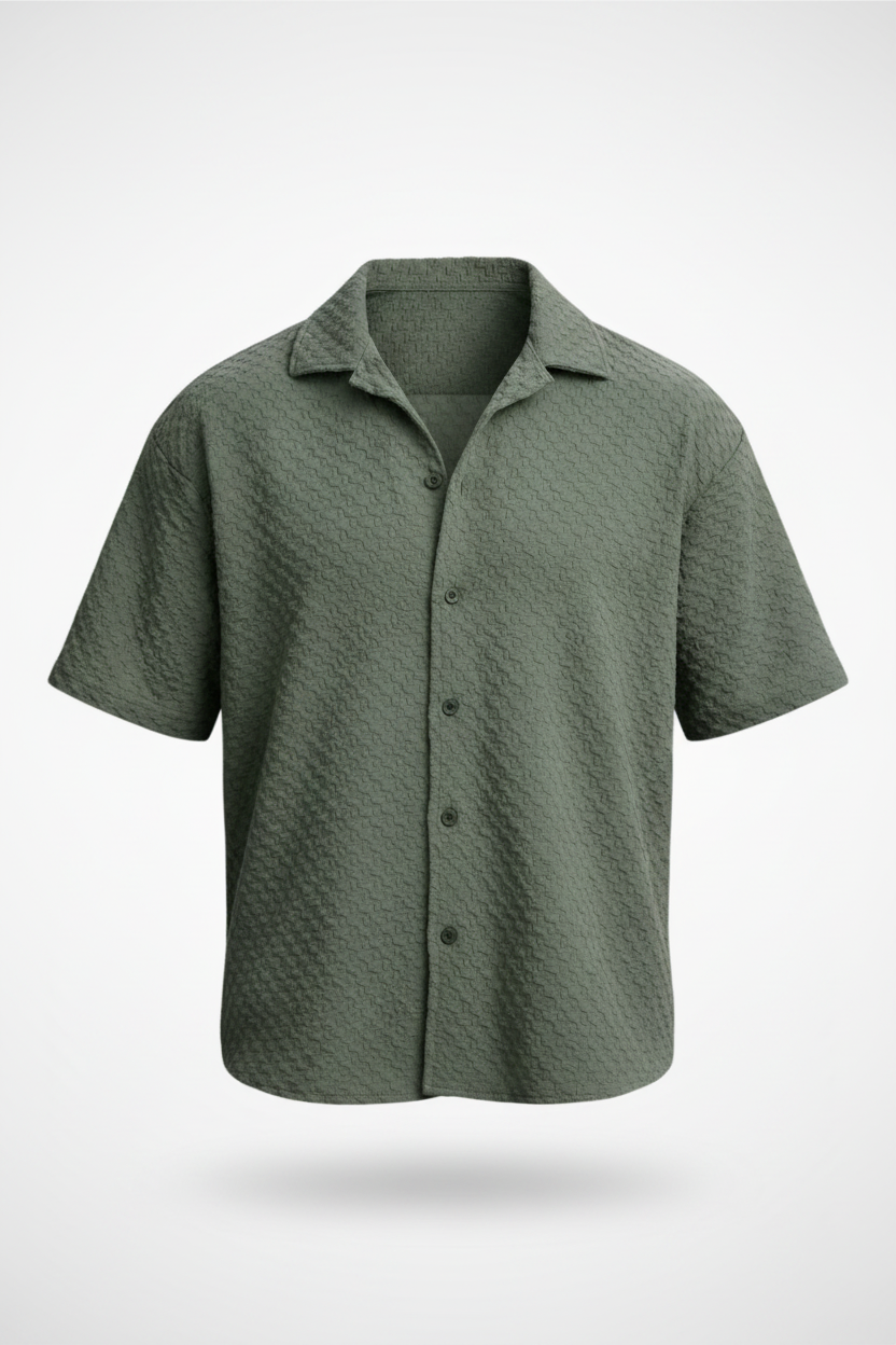 Textured Jacquard Half Sleeve Shirt – Pack of 2 (Olive + Dark Brown)