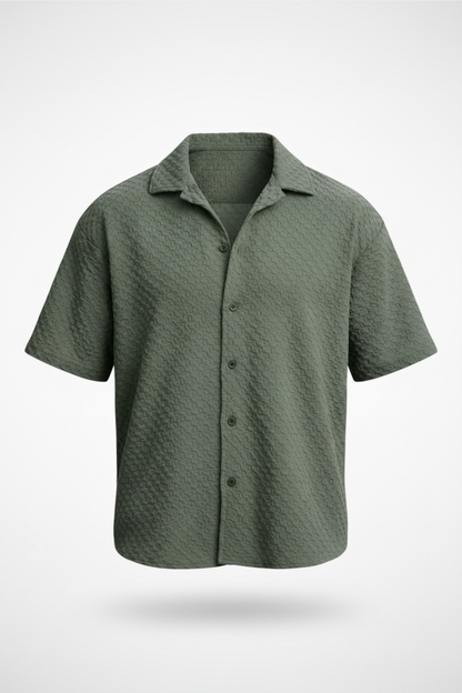 Textured Jacquard Half Sleeve Shirt – Pack of 2 (Olive + Dark Brown)