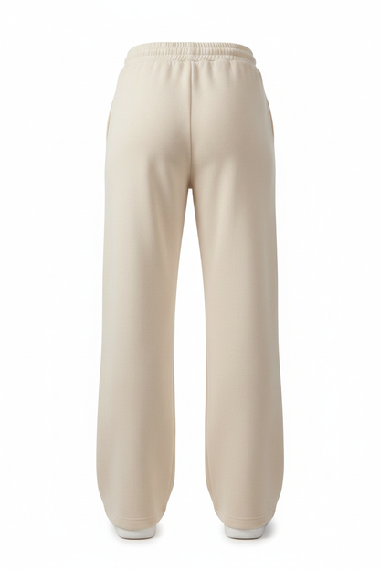 Cream Drawstring High-Waist Wide-Leg Fleece Jogger