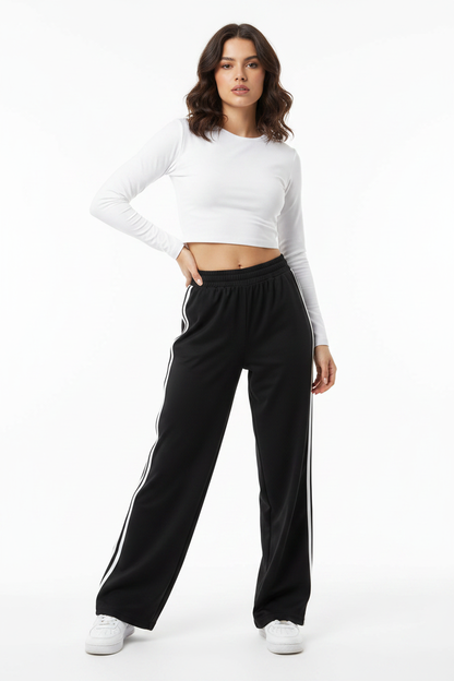 Double White Stripe Wide-Leg Jogger