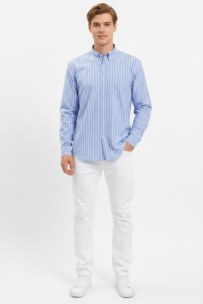 Bold Stripe Mandarin Collar Full Sleeve Shirt – Blue/White