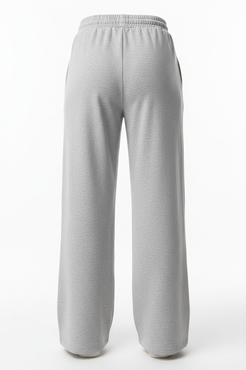 White Drawstring High-Waist Wide-Leg Fleece Jogger