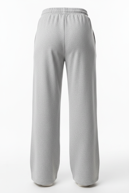 White Drawstring High-Waist Wide-Leg Fleece Jogger