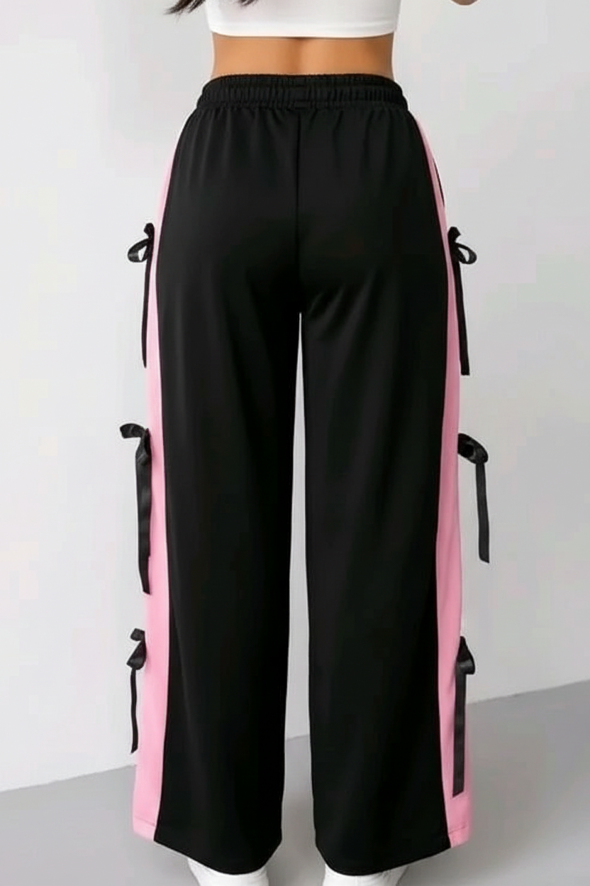 Pink Side Panel Multi-Bow Wide-Leg Jogger