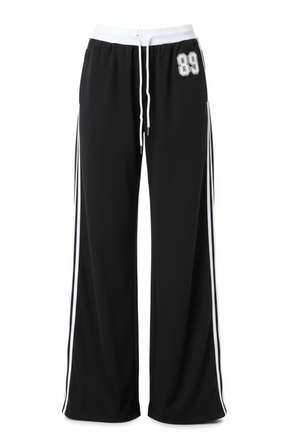 "89" Triple Stripe Contrast Waistband Wide-Leg Jogger