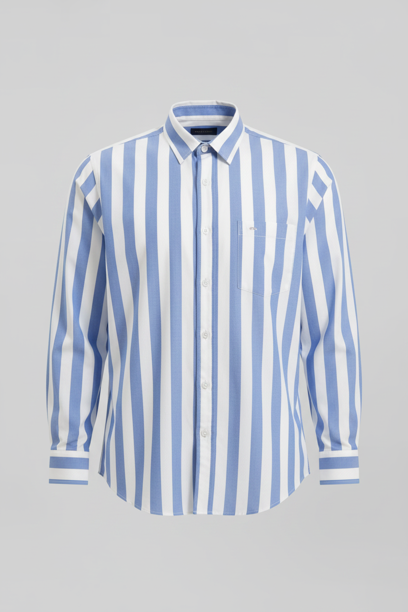 Bold Stripe Mandarin Collar Full Sleeve Shirt – Blue/White