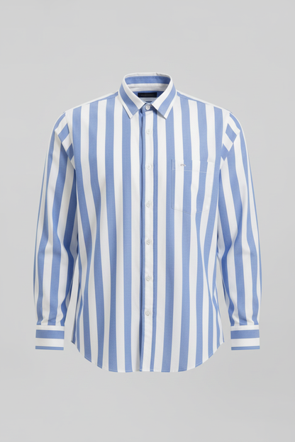 Bold Stripe Mandarin Collar Full Sleeve Shirt – Blue/White