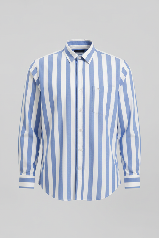Bold Stripe Mandarin Collar Full Sleeve Shirt – Blue/White
