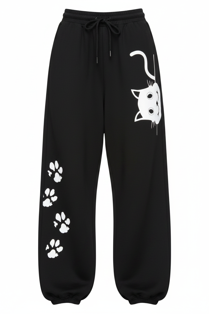 Peeking Kitty Paw Print Oversized Jogger
