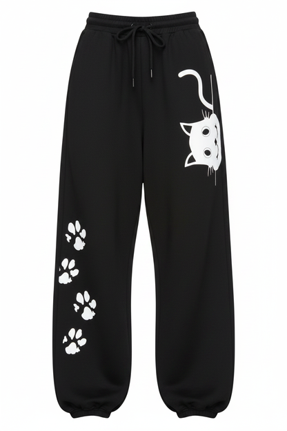Peeking Kitty Paw Print Oversized Jogger