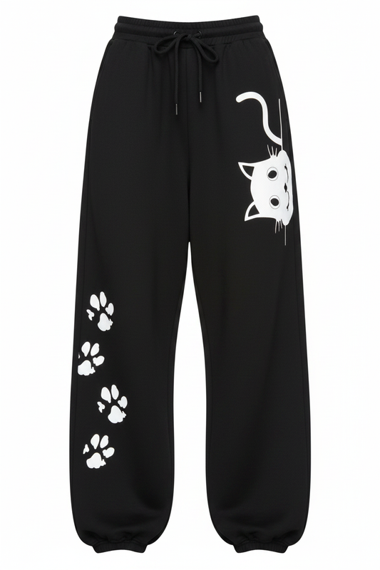 Peeking Kitty Paw Print Oversized Jogger