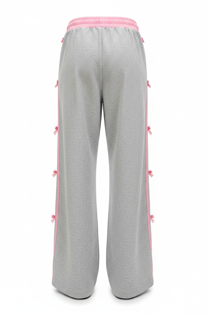 Pink Bow Ribbon Side Stripe Coquette Wide-Leg Jogger
