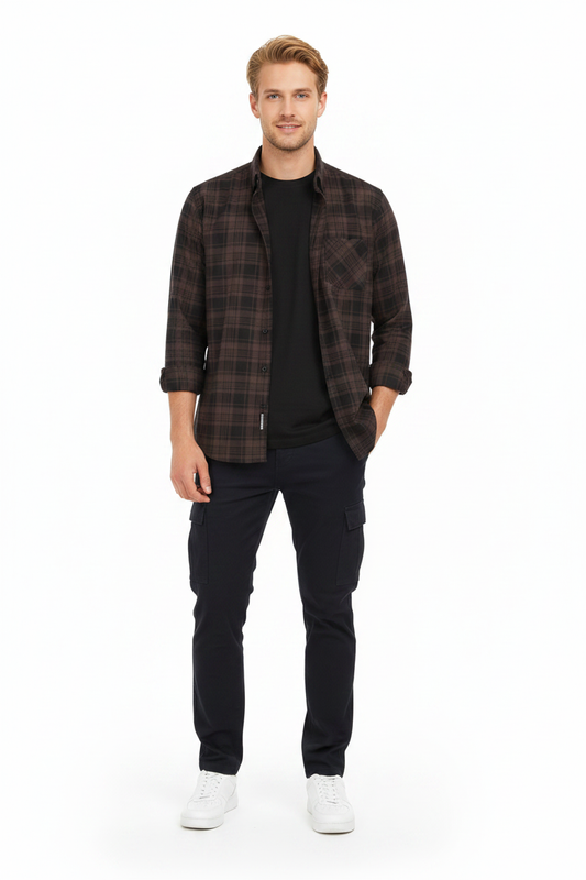 Dark Plaid Check Full Sleeve Shirt – Brown/Black