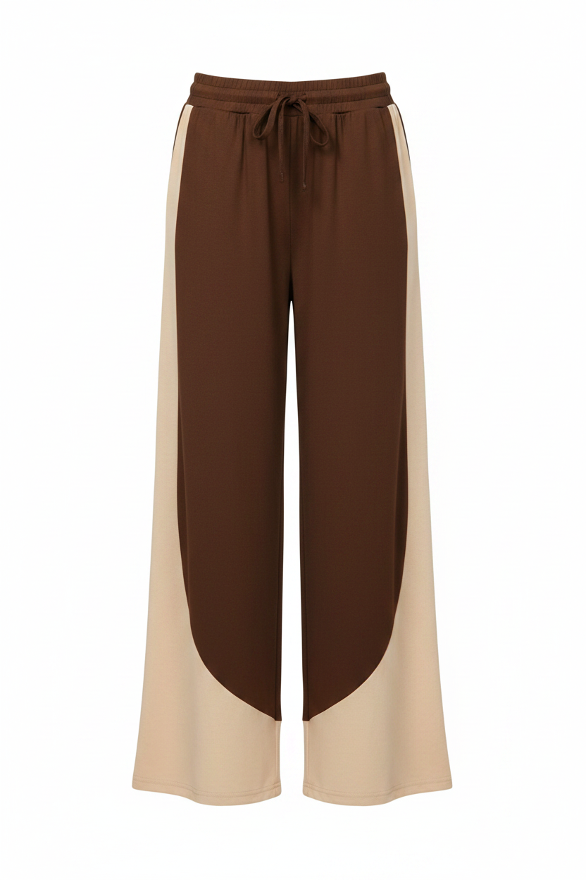 Chocolate & Cream Curved Colorblock Wide-Leg Jogger