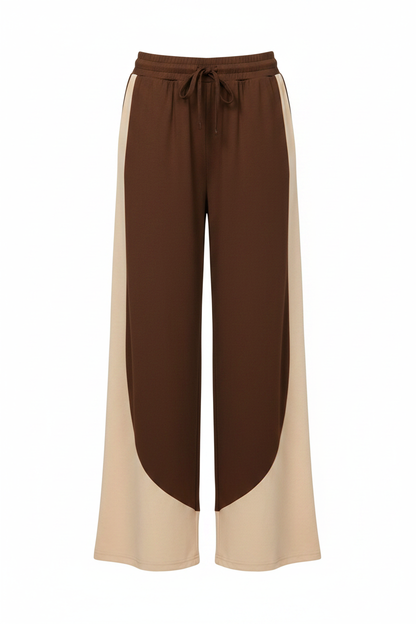Chocolate & Cream Curved Colorblock Wide-Leg Jogger