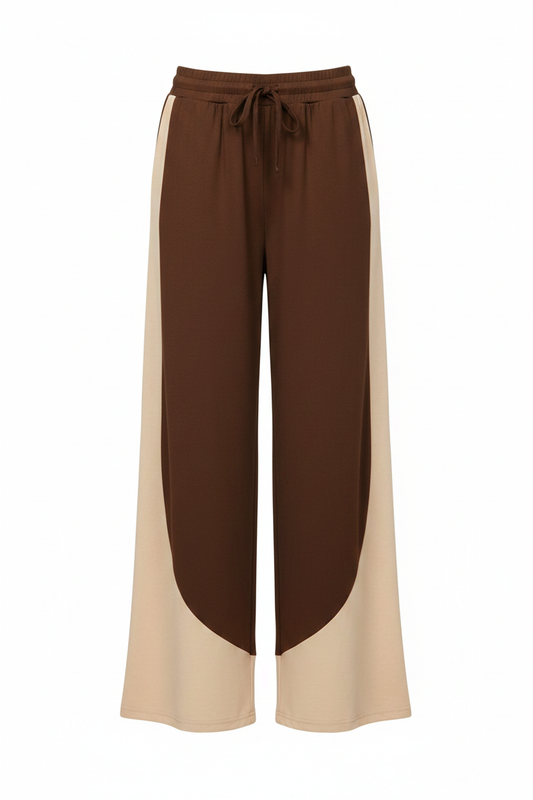 Chocolate & Cream Curved Colorblock Wide-Leg Jogger