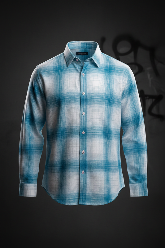 Teal Windowpane Check Full Sleeve Shirt – Teal/White