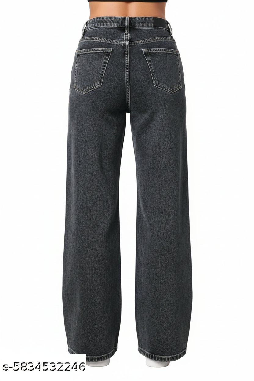 Ghost Mannequin Back – Dark Grey Wide-Leg Jeans