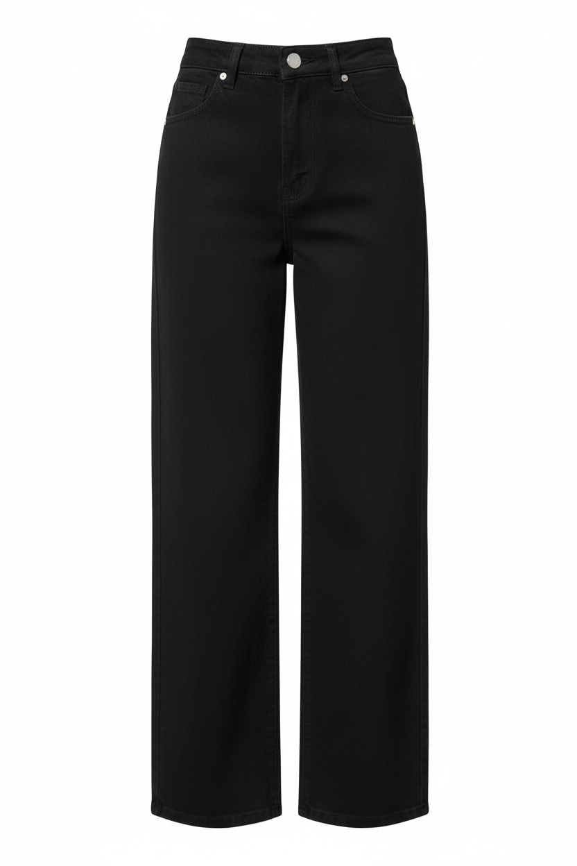 Ghost Mannequin Front – Black Wide-Leg Jeans