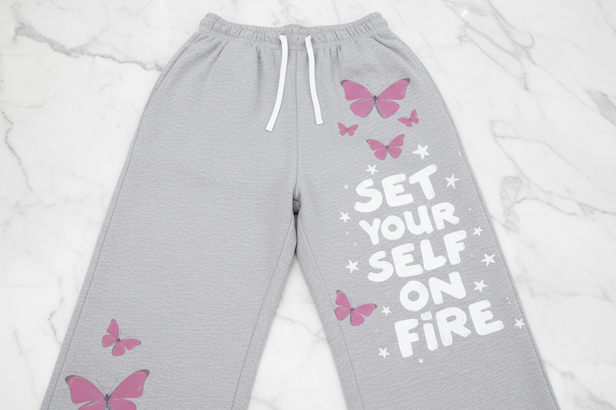 Grey Butterfly Sweatpants - Flat Lay