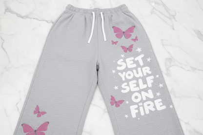 Grey Butterfly Sweatpants - Flat Lay