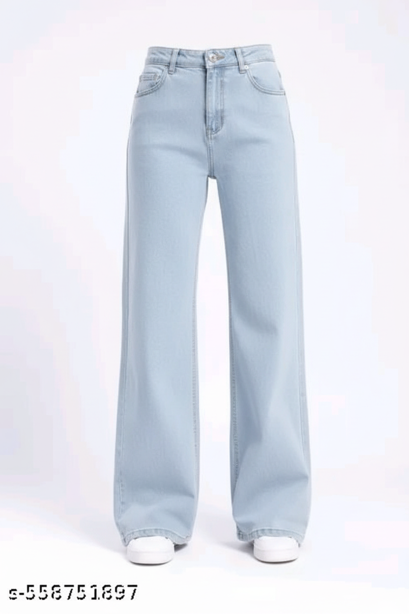 Light Blue Wide-Leg Jeans Ghost Mannequin Front
