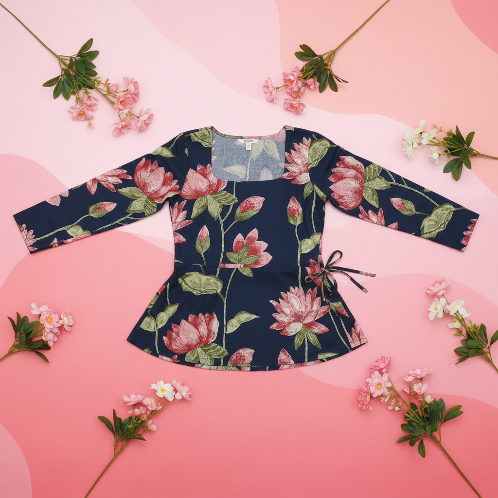 Navy Lotus Top - Colourful Flat Lay