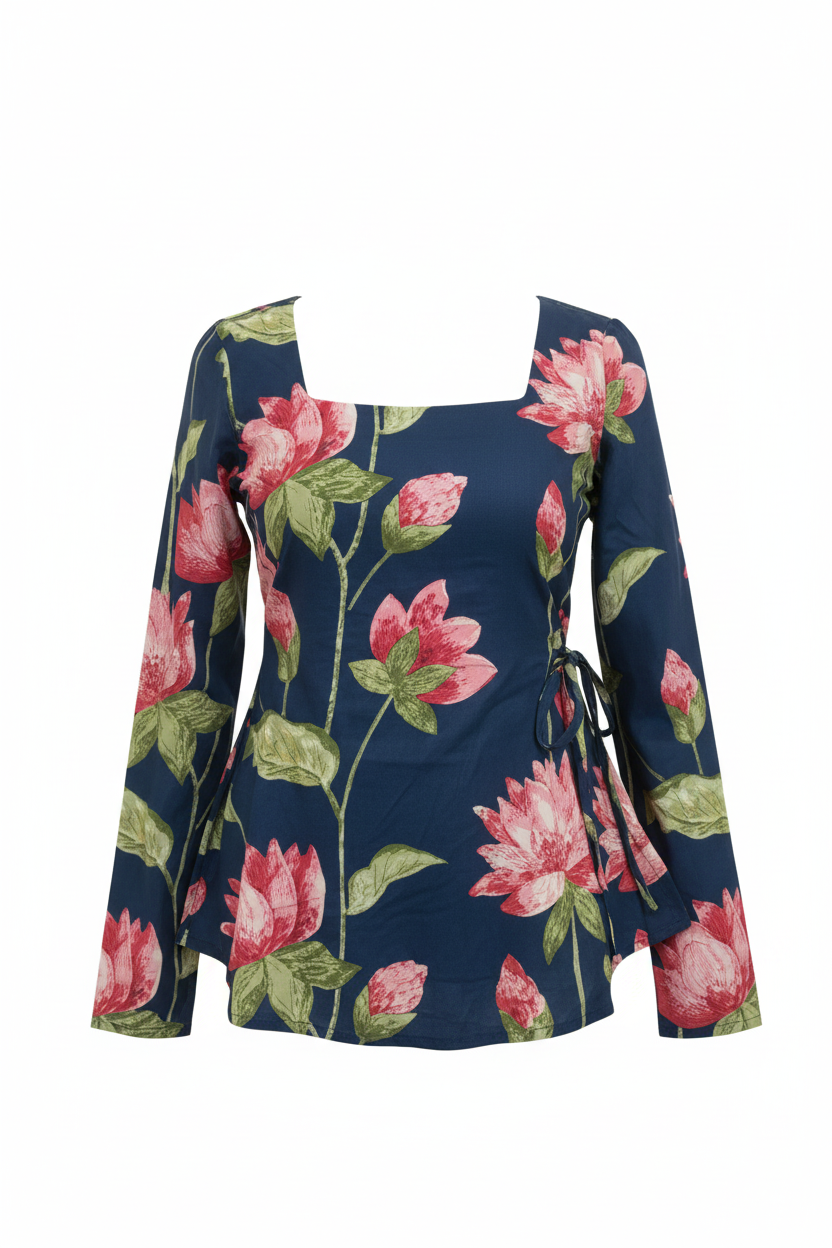 Navy Lotus Top - Ghost Mannequin Front