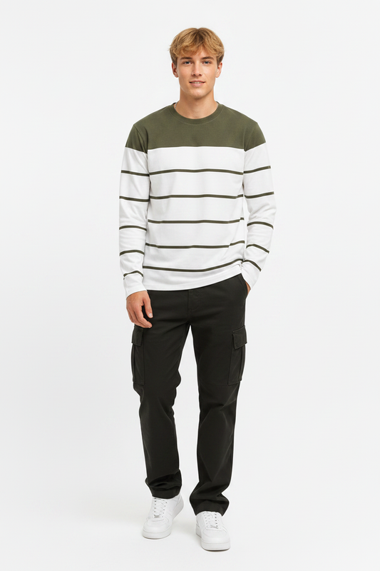 Olive Stripe Tee Model