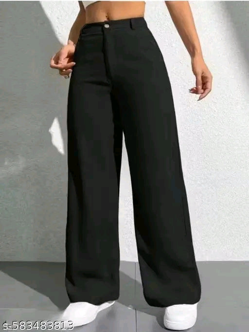 Jet Black High-Waist Wide-Leg Palazzo Trousers