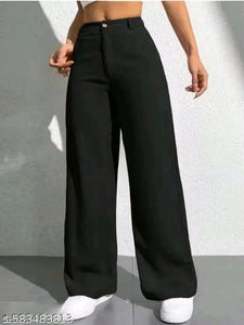 Jet Black High-Waist Wide-Leg Palazzo Trousers