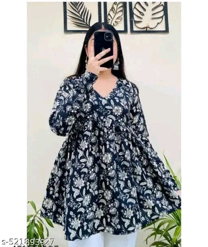 Midnight Floral Gathered V-Neck Kurti