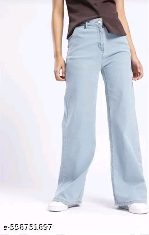 Ice Blue High-Waist Wide-Leg Denim Jeans