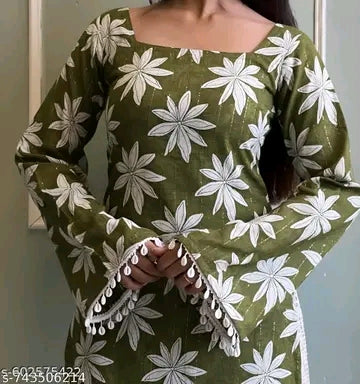 Olive Daisy Jaal Cowrie Shell Tassel Bell Sleeve Kurti