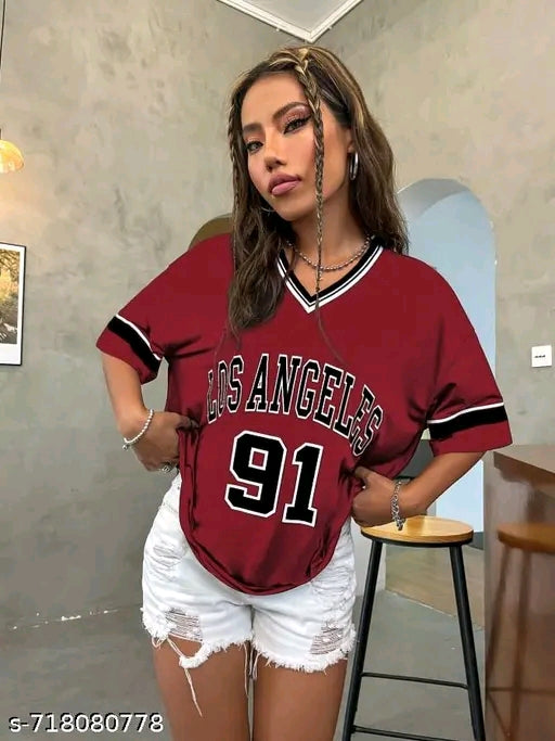 V-Neck Oversized Jersey T-Shirt (Los Angeles)