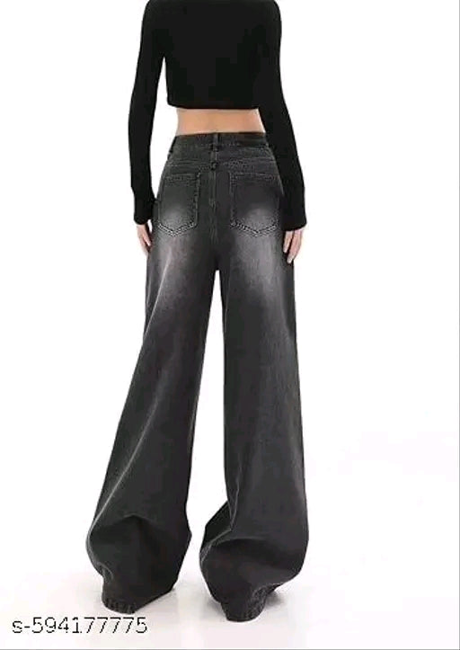 Charcoal Washed High-Waist Baggy Denim Jeans