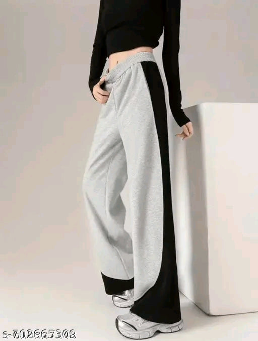Black & Grey Abstract Colorblock Flare Wide-Leg Joggers