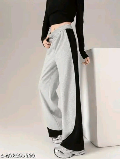 Black & Grey Abstract Colorblock Flare Wide-Leg Joggers
