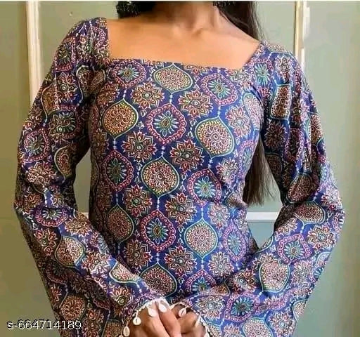 Mughal Medallion Print Square Neck Lace-Back Kurti