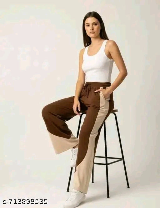 Chocolate & Cream Curved Colorblock Wide-Leg Jogger