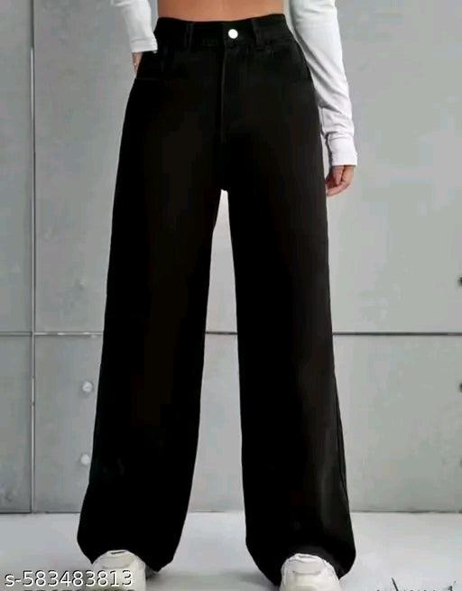 Jet Black High-Waist Wide-Leg Palazzo Trousers