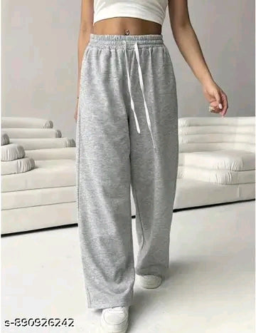 White Drawstring High-Waist Wide-Leg Fleece Jogger