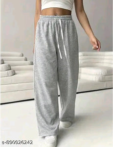 White Drawstring High-Waist Wide-Leg Fleece Jogger