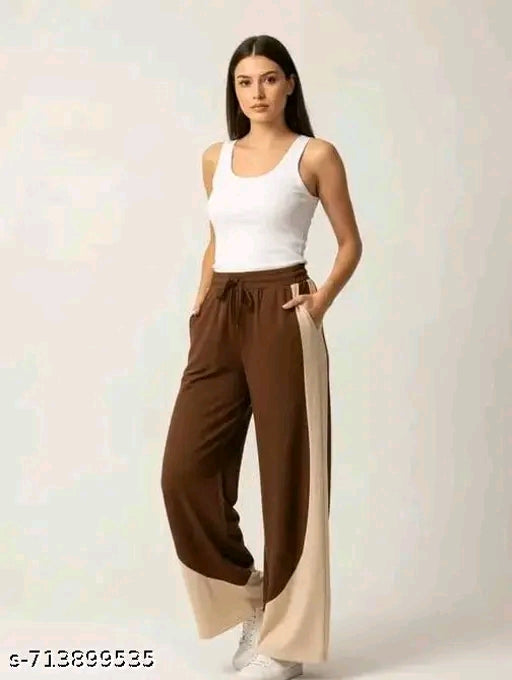 Chocolate & Cream Curved Colorblock Wide-Leg Jogger