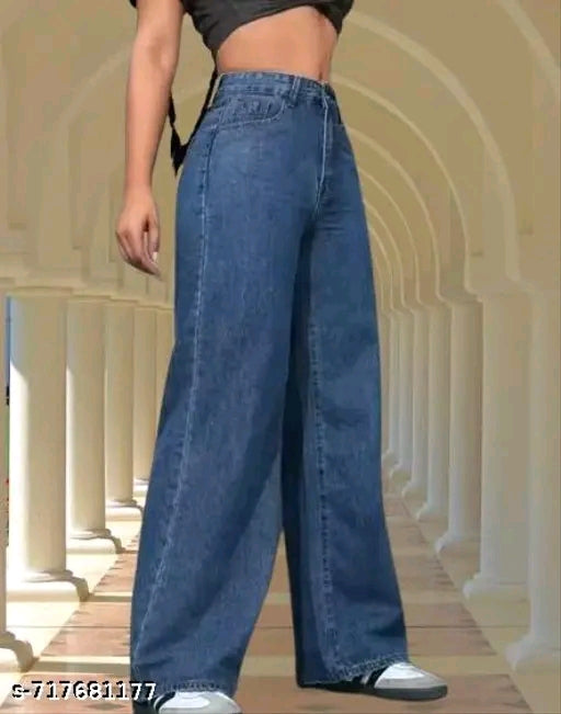 Mid Blue High-Waist Wide-Leg Straight Denim Jeans