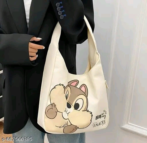 "OK But First Snacks" Chipmunk Graphic Canvas Hobo Shoulder Bag