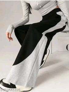 Black & Grey Abstract Colorblock Flare Wide-Leg Joggers